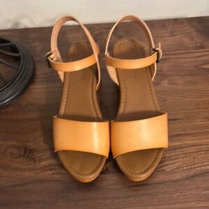 Tan Minimalist Leather Sandals with Ankle Strap